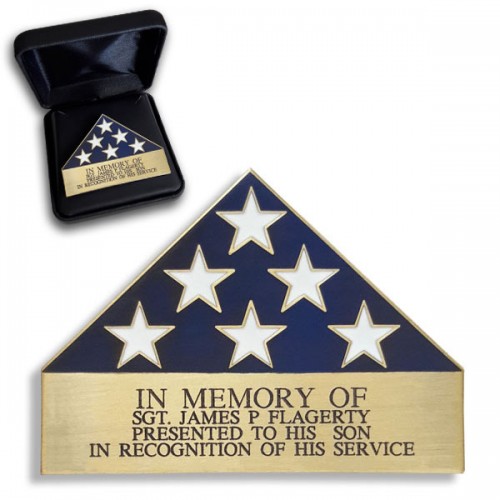Custom Engraved Folded Memorial Flag - Antique Gold in Presentation Box - - EN1000 Custom Engraved Folded Memorial Flag - Antique Gold in Presentation Box - - EN1000