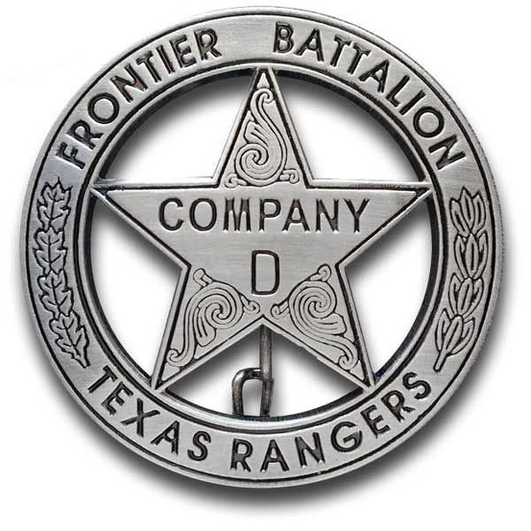 Texas Rangers Co. D Peso Back Badge.